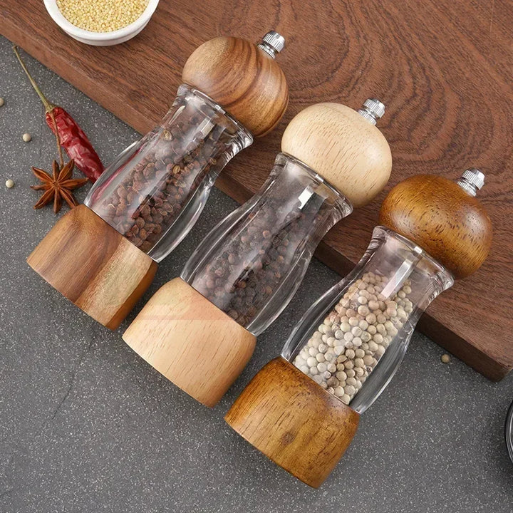 BowLift | Spice Salt & Pepper Mill Set | Ceramic Grinder | 16.5 cm Height | Natural Wood Design