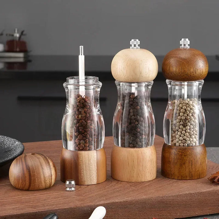 BowLift | Spice Salt & Pepper Mill Set | Ceramic Grinder | 16.5 cm Height | Natural Wood Design