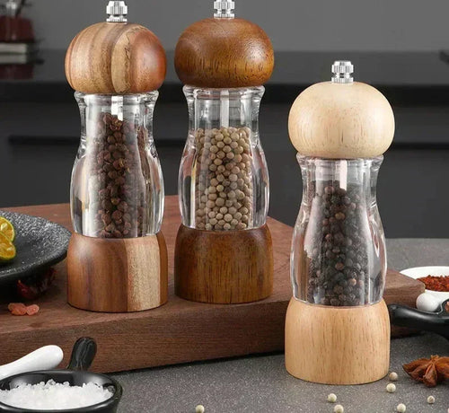 BowLift | Spice Salt & Pepper Mill Set | Ceramic Grinder | 16.5 cm Height | Natural Wood Design