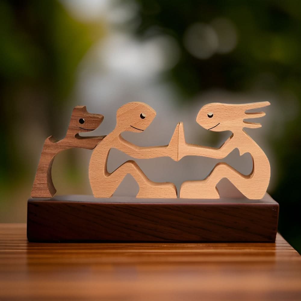 BowLift | Handcrafted Wood Dog and Human Figurine