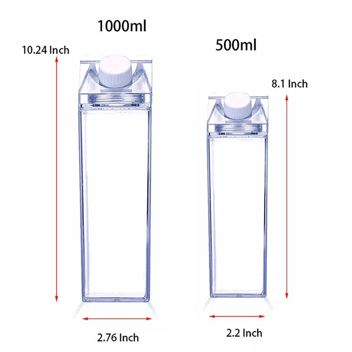 Milk Carton Water Bottle Plastic Square Transparent Drink Storage | Bowlift