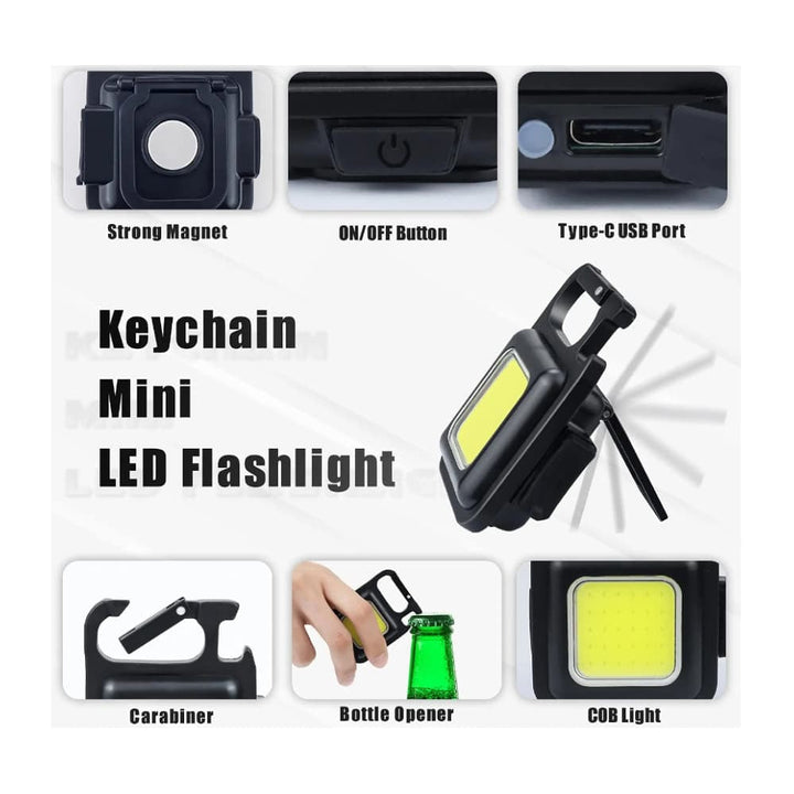 Keychain COB-LED flashlight - rechargeable - 3 light modes | Bowlift