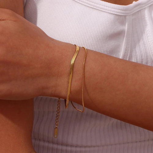 BowLift | Minimal Herringbone & Dainty Snake Chain Layered Bracelet