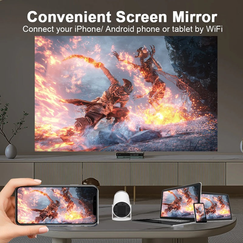 BowLift | Smart 4K Mini Projector with Dual WiFi and Bluetooth Connectivity