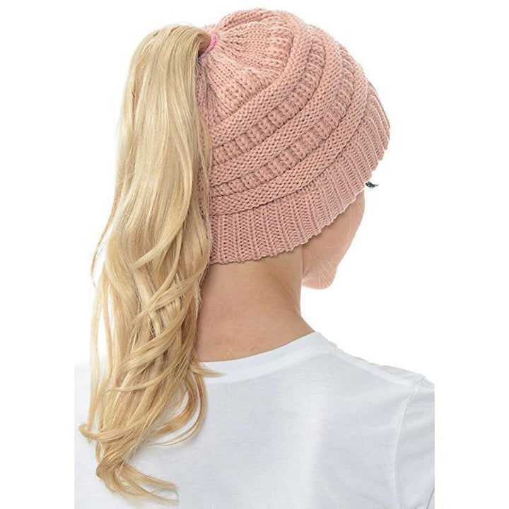 BowLift | Women’s Soft Knit Ponytail Beanie – Casual Winter Hat
