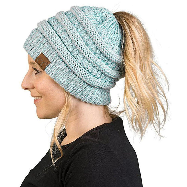 BowLift | Women’s Soft Knit Ponytail Beanie – Casual Winter Hat