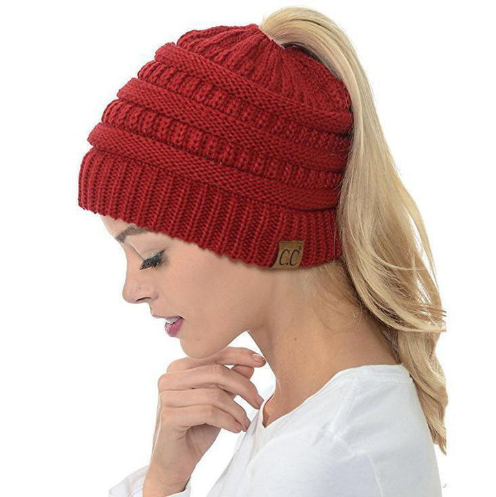 BowLift | Women’s Soft Knit Ponytail Beanie – Casual Winter Hat