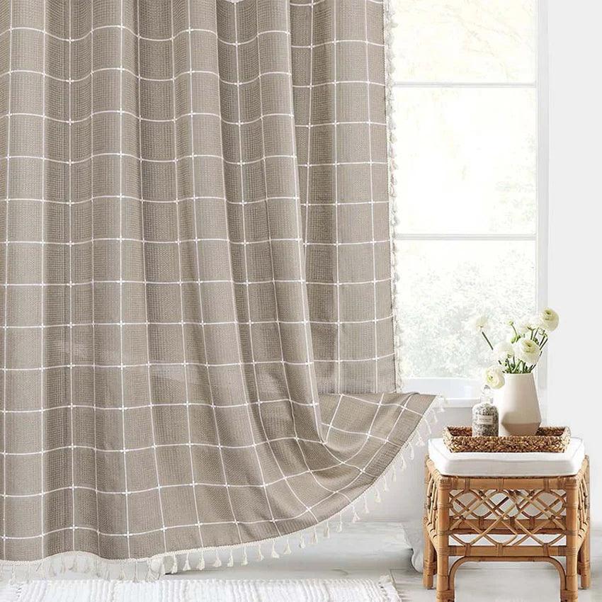 BowLift | Modern Jacquard Linen Shower Curtain with Tassels (1 pcs) │ For Nordic Bathroom Decoration