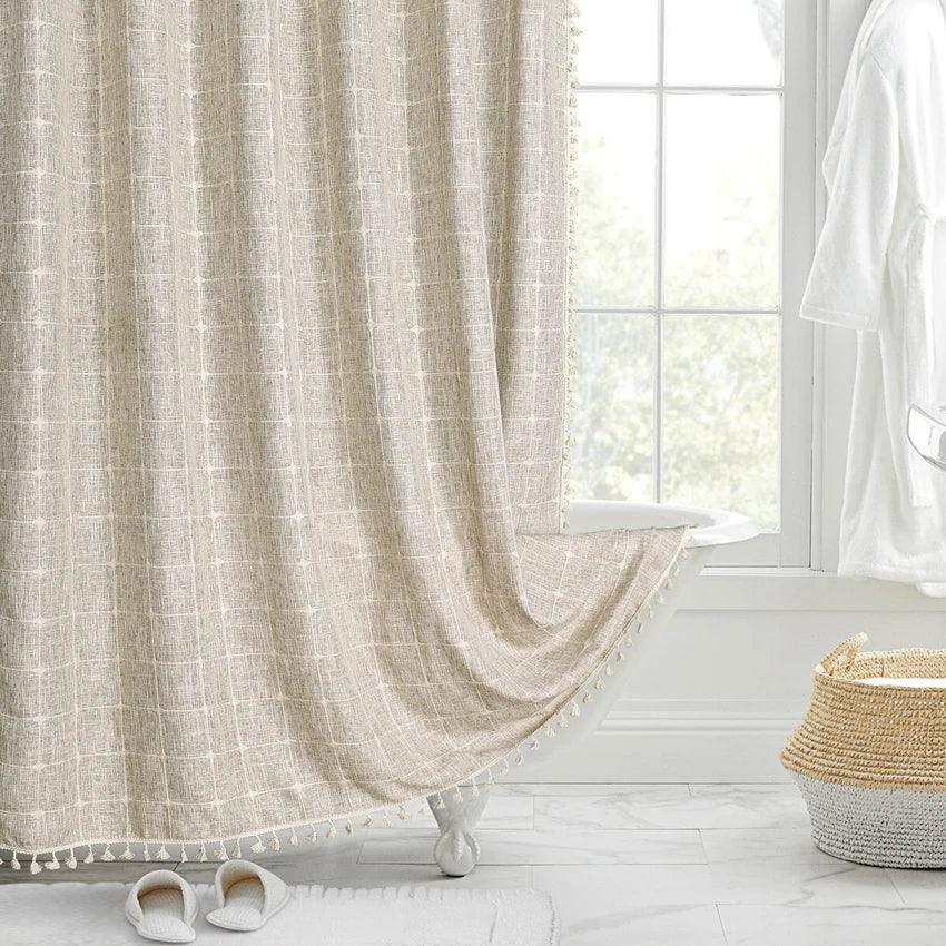 BowLift | Modern Jacquard Linen Shower Curtain with Tassels (1 pcs) │ For Nordic Bathroom Decoration