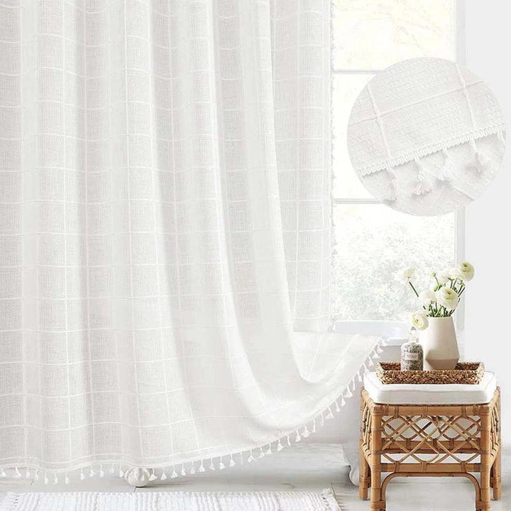 BowLift | Modern Jacquard Linen Shower Curtain with Tassels (1 pcs) │ For Nordic Bathroom Decoration