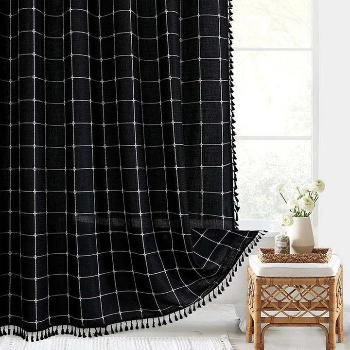 BowLift | Modern Jacquard Linen Shower Curtain with Tassels (1 pcs) │ For Nordic Bathroom Decoration