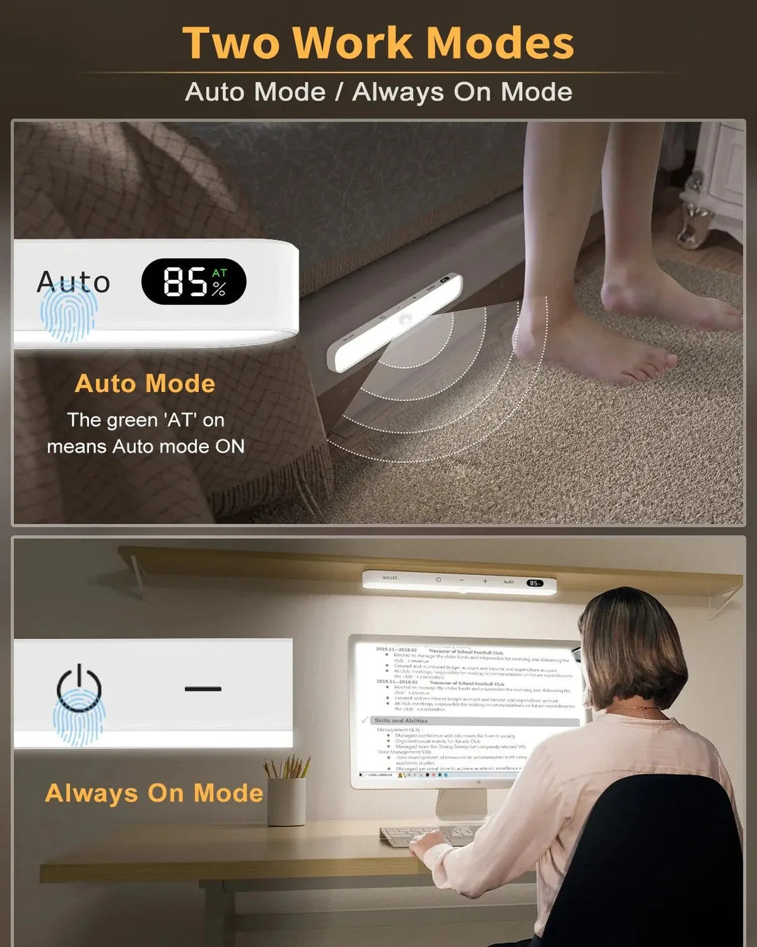 Motion Sensor Cabinet Light Battery Display 60 LED Touch Light Bar | Bowlift