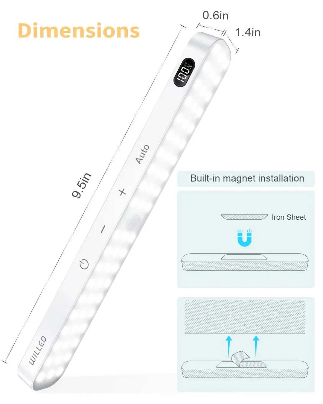Motion Sensor Cabinet Light Battery Display 60 LED Touch Light Bar | Bowlift