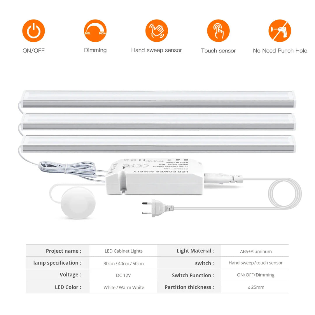 Motion Touch Sensor LED Lights Wireless Light Penetrable Wood Aluminum Bar | Bowlift