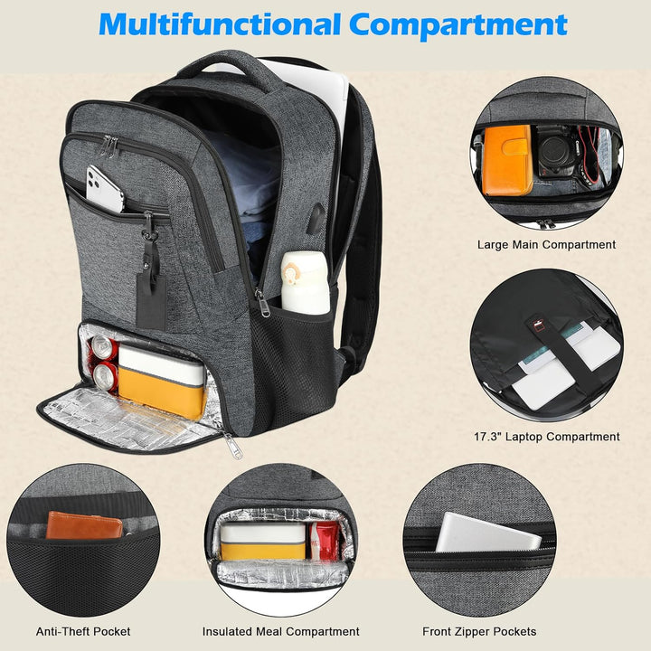 Waterproof Laptop & Lunch Backpack with USB Port – Multi-Compartment Travel Bag | Bowlift