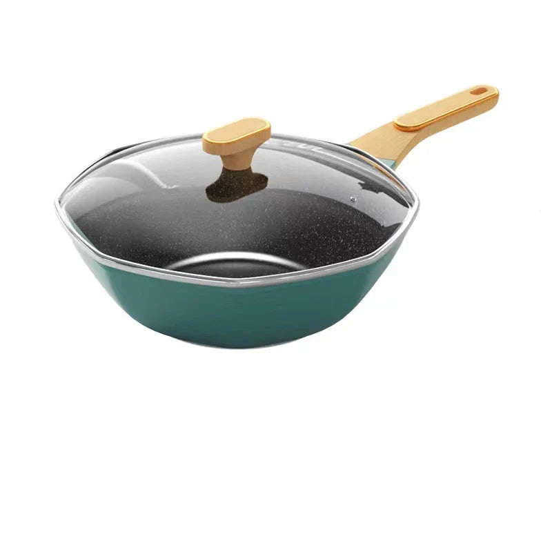 Non Stick Octagonal Wok Frying Pan with Lid Skillet Cook Pot | Bowlift