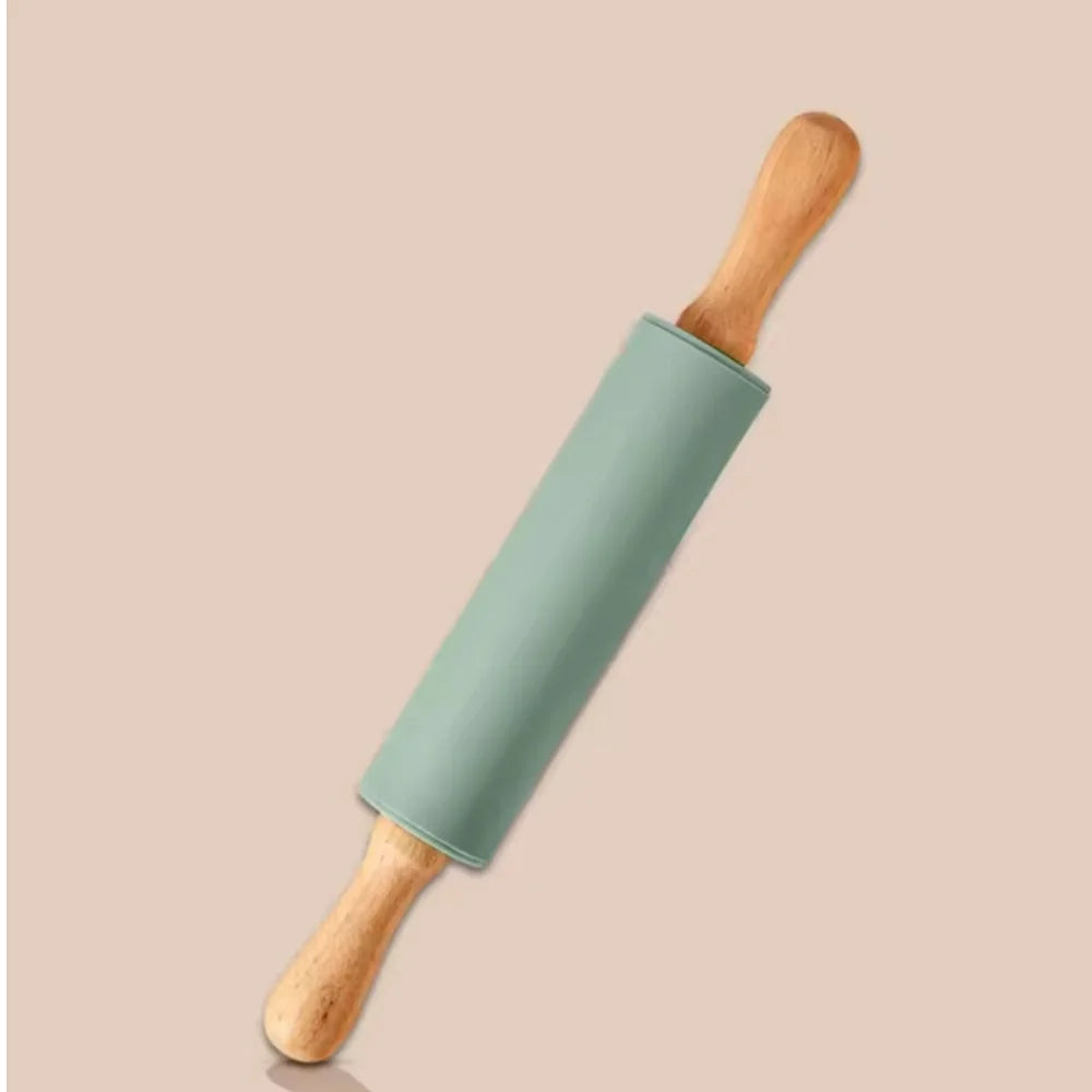 Non-Stick Silicone Rolling Pin with Wooden Handles Baking Dough Roller | Bowlift