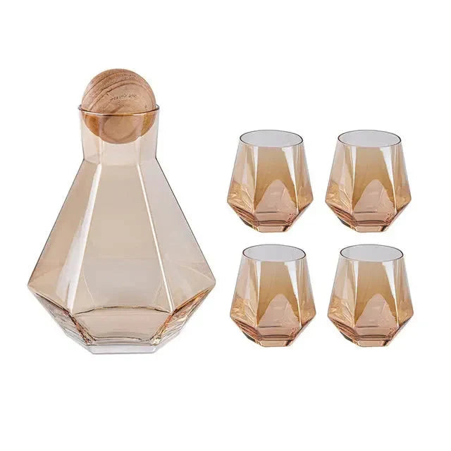 Nordic Prismatic Glass Carafe with Wooden Lid | Bowlift