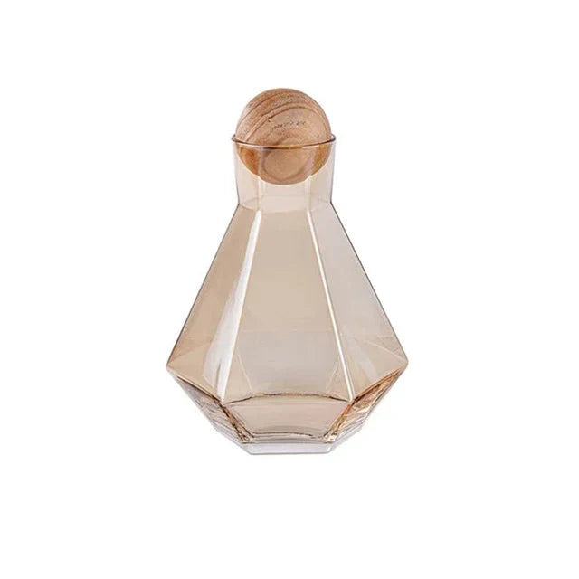 Nordic Prismatic Glass Carafe with Wooden Lid | Bowlift