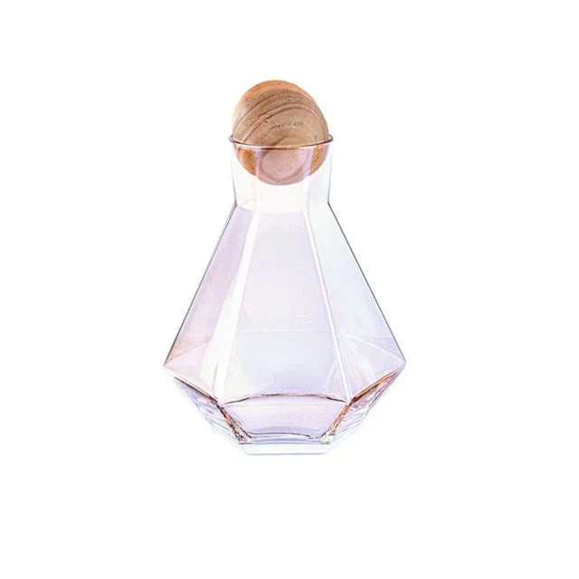 Nordic Prismatic Glass Carafe with Wooden Lid | Bowlift