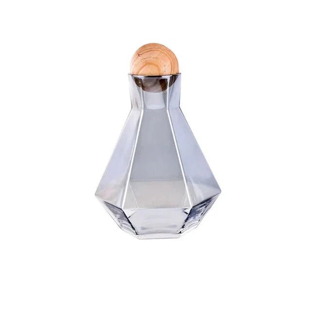 Nordic Prismatic Glass Carafe with Wooden Lid | Bowlift