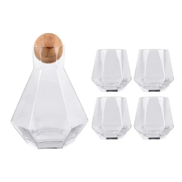 Nordic Prismatic Glass Carafe with Wooden Lid | Bowlift