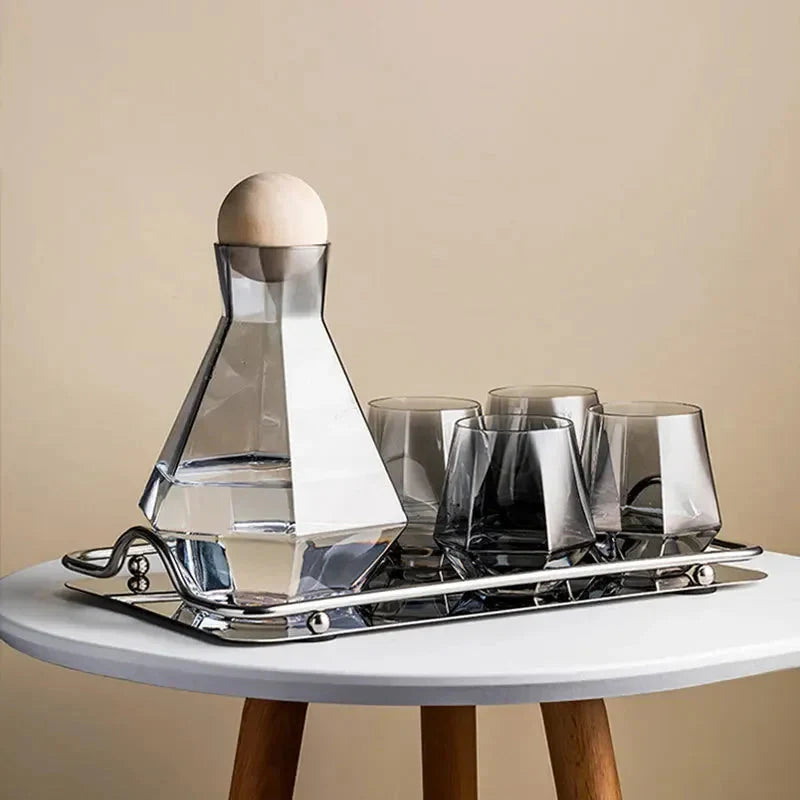 Nordic Prismatic Glass Carafe with Wooden Lid | Bowlift
