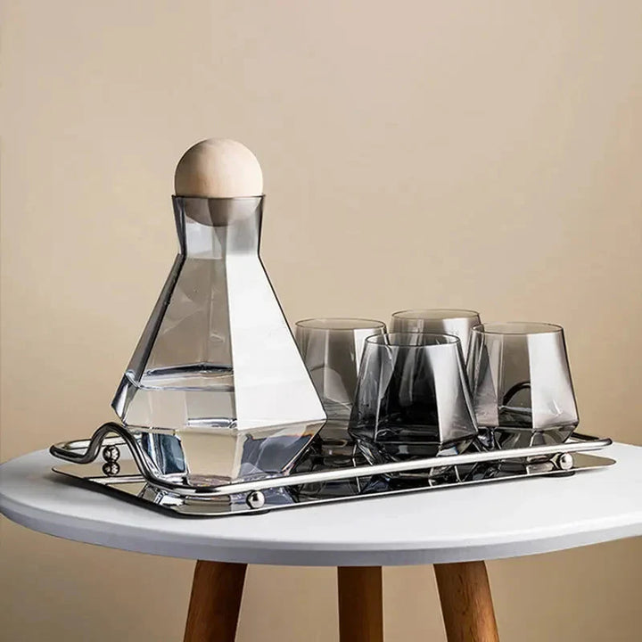 Nordic Prismatic Glass Carafe with Wooden Lid | Bowlift