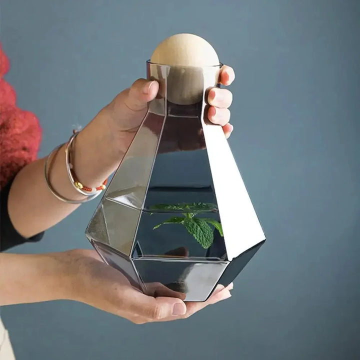 Nordic Prismatic Glass Carafe with Wooden Lid | Bowlift