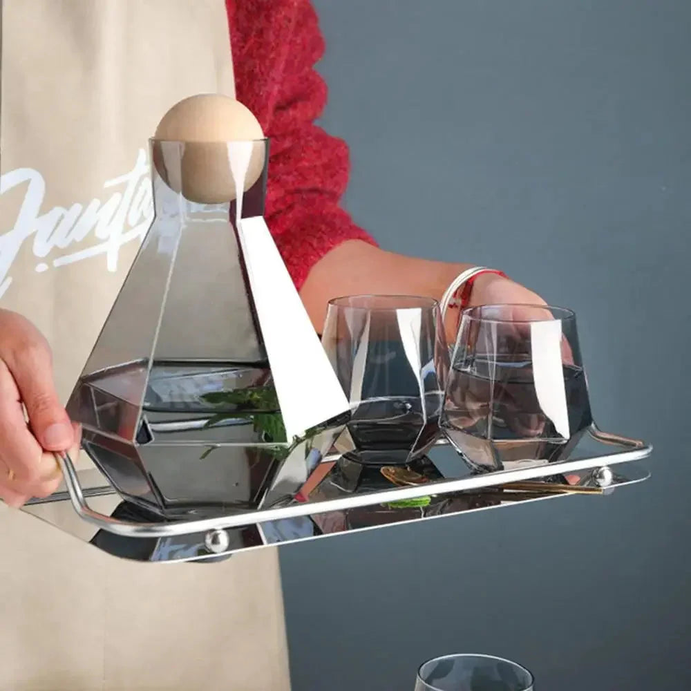 Nordic Prismatic Glass Carafe with Wooden Lid | Bowlift