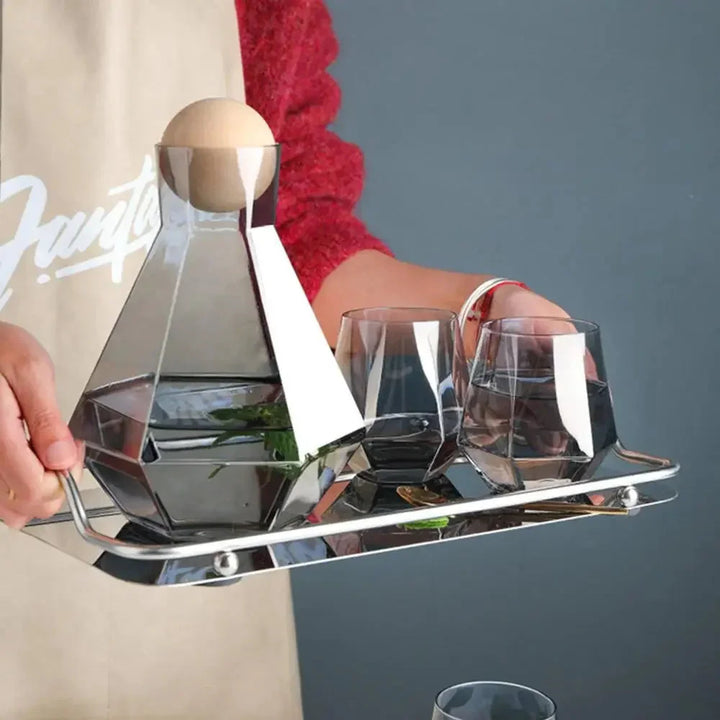 Nordic Prismatic Glass Carafe with Wooden Lid | Bowlift