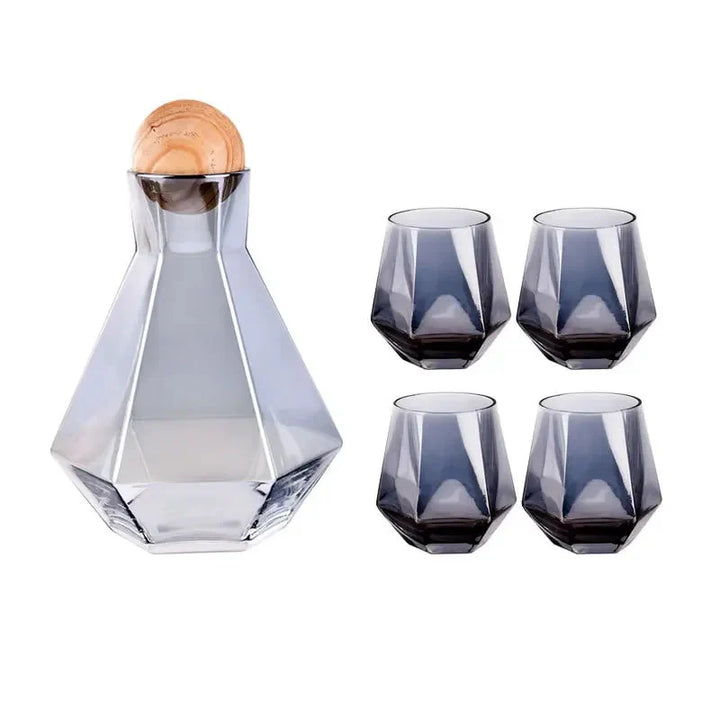 Nordic Prismatic Glass Carafe with Wooden Lid | Bowlift