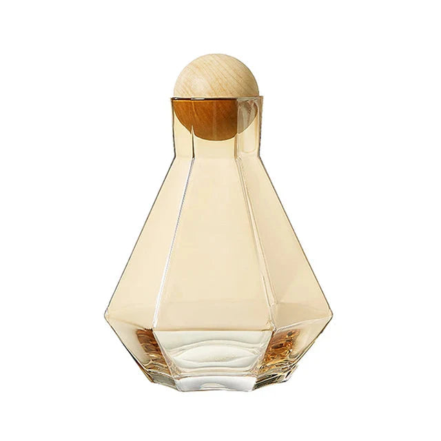 Nordic Prismatic Water Pots Glass Carafe Wooden Lid Decanter Glass | Bowlift