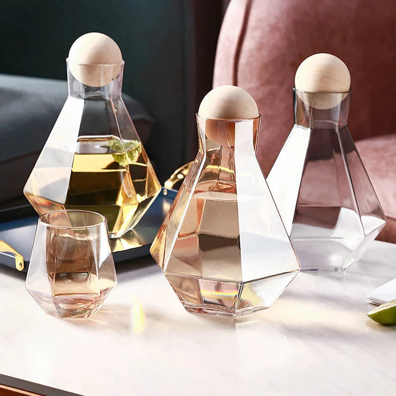 Nordic Prismatic Water Pots Glass Carafe Wooden Lid Decanter Glass | Bowlift