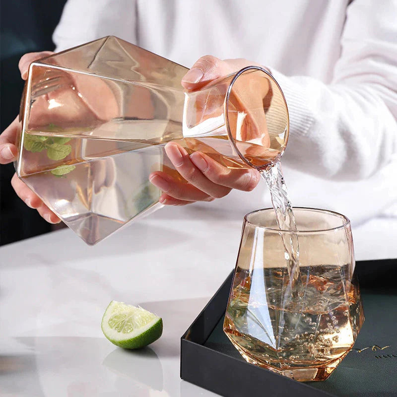 Nordic Prismatic Water Pots Glass Carafe Wooden Lid Decanter Glass | Bowlift