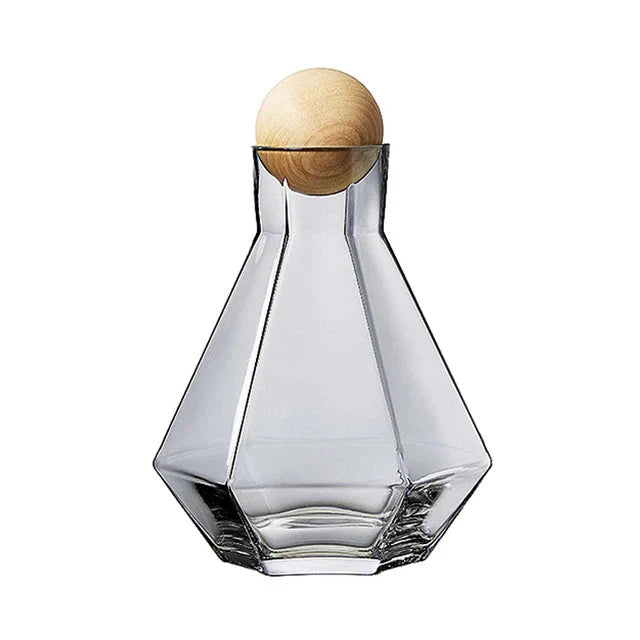 Nordic Prismatic Water Pots Glass Carafe Wooden Lid Decanter Glass | Bowlift