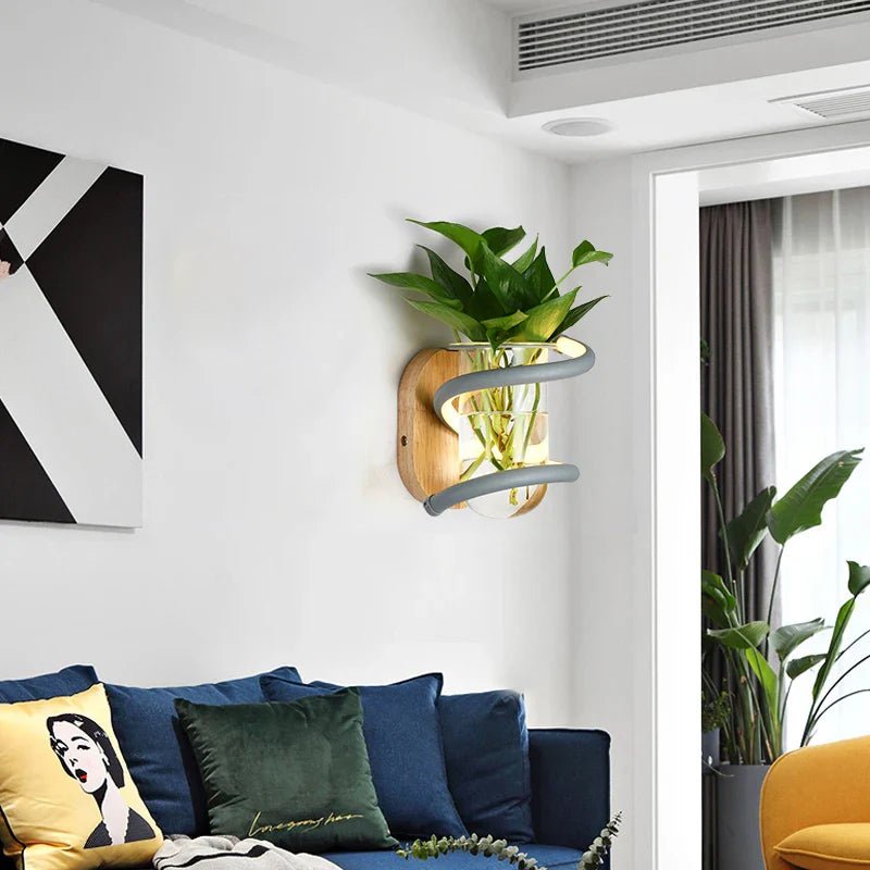 BowLift | NORDLUME – Nordic Wooden Outdoor Wall Vase Lamp with LED Lighting