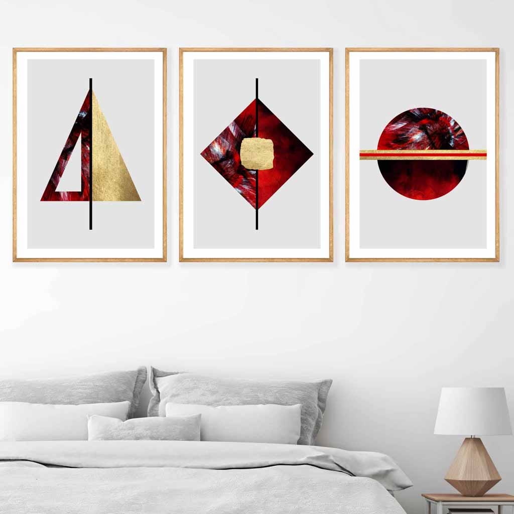 Art Deco Set of 3 Red, Black and Gold Wall Art Prints | Bowlift