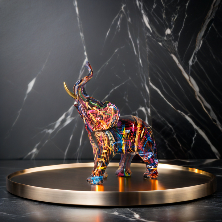 BowLift | Abstract Elephant Statue – Colourful African Design with Raised Trunk for Good Luck
