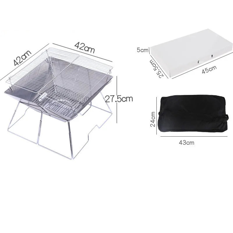 Outdoor Folding Barbecue Two Layer Stainless Steel Portable Grill | Bowlift