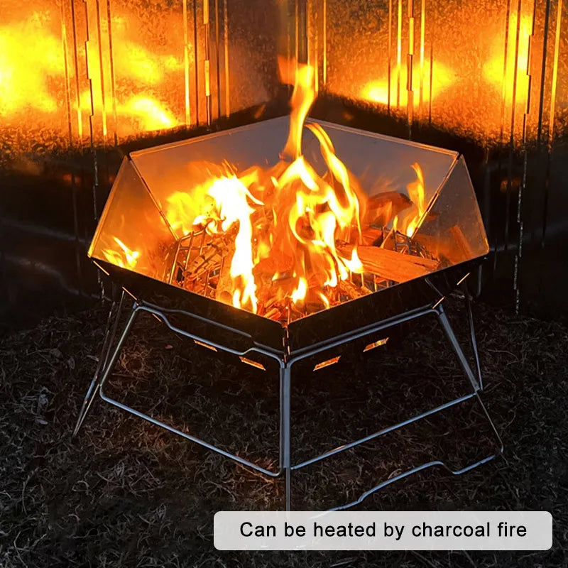 Outdoor Folding Barbecue Two Layer Stainless Steel Portable Grill | Bowlift