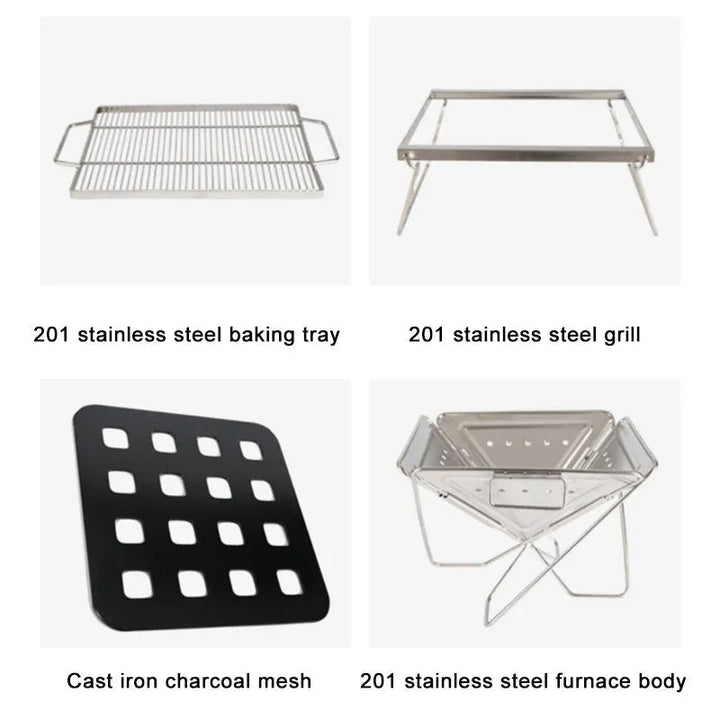 Outdoor Folding Barbecue Two Layer Stainless Steel Portable Grill | Bowlift