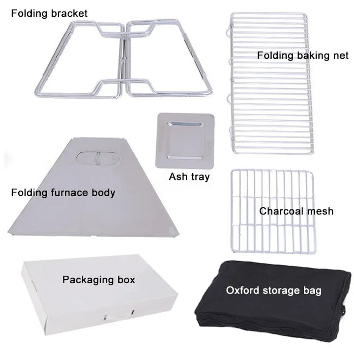Outdoor Folding Barbecue Two Layer Stainless Steel Portable Grill | Bowlift
