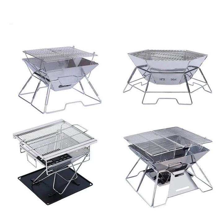 Outdoor Folding Barbecue Two Layer Stainless Steel Portable Grill | Bowlift