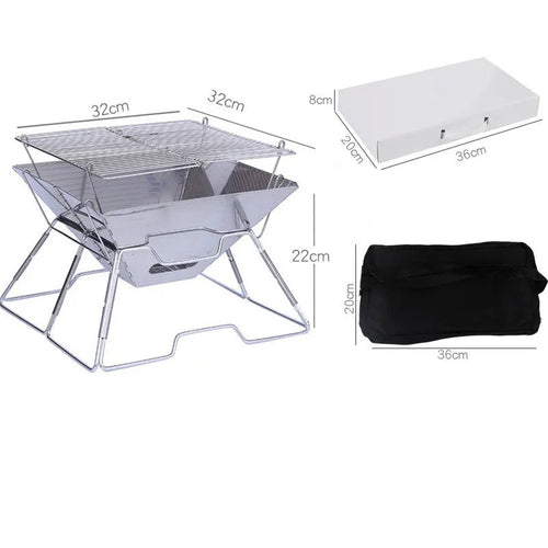 Outdoor Folding Barbecue Two Layer Stainless Steel Portable Grill | Bowlift