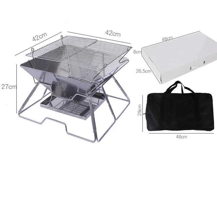 Outdoor Folding Barbecue Two Layer Stainless Steel Portable Grill | Bowlift