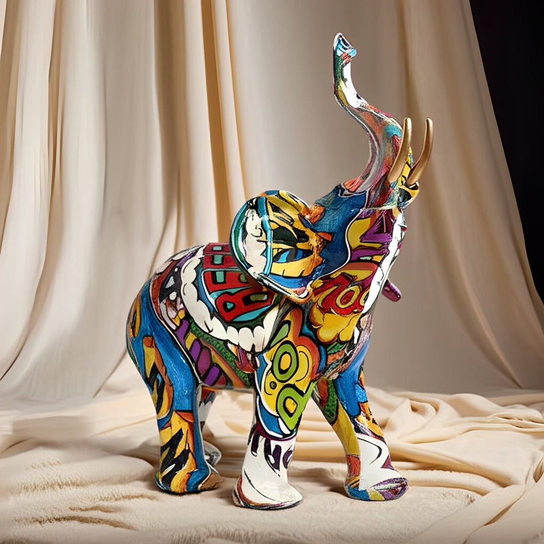BowLift | Abstract Elephant Statue – Colourful African Design with Raised Trunk for Good Luck