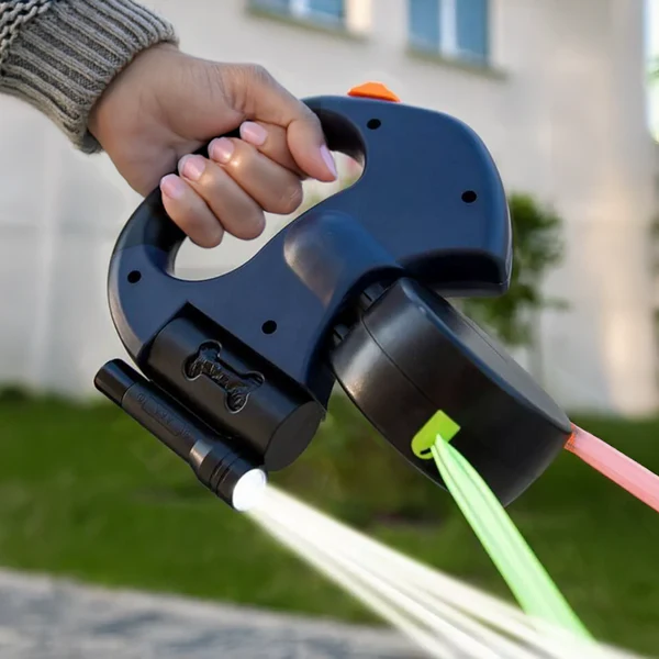 BowLift | Dual Retractable Dog Leash with Flashlight & Waste Bag Holder