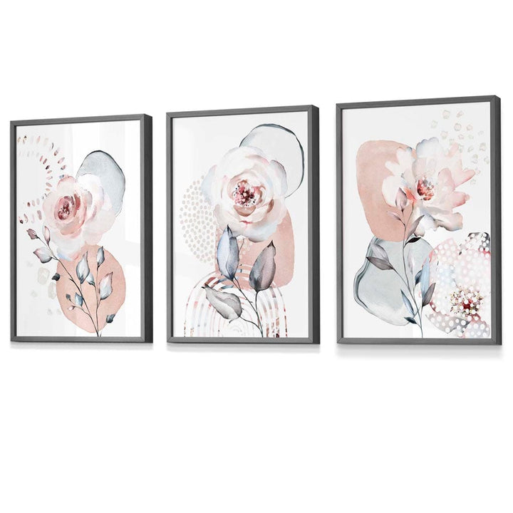 Abstract Blush Pink and Gray Floral Framed Wall Art Prints | Bowlift