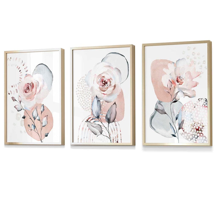 Abstract Blush Pink and Gray Floral Framed Wall Art Prints | Bowlift
